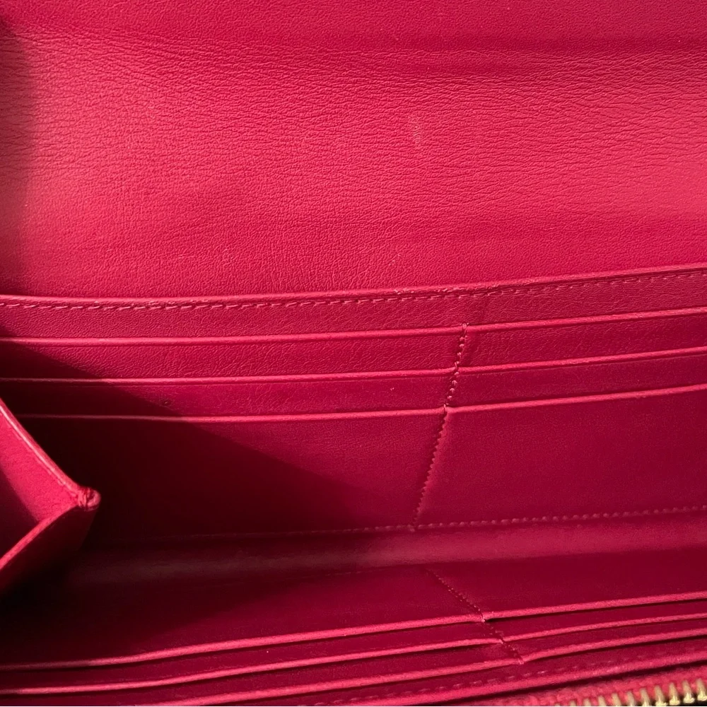 YSL Saint Laurent Paris Calfskin Y Line Flap Wallet Long Leather Pink Fuchsia - Picture 10 of 12